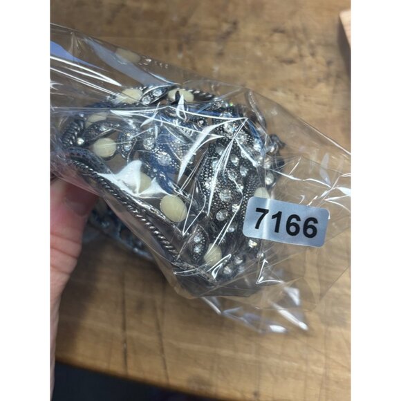 Vintage Silver-Tone Owl Cuff Bracelet With Rhinestones & Ivory Accents - Stateme - Picture 11 of 13